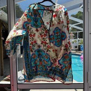 Johnny Was 3X scarf blouse. Multi color in good condition.